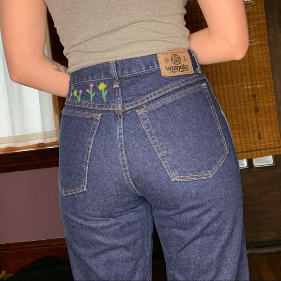Dark Wash High Waisted Hand Painted Mom Jeans - Picture 4 of 6